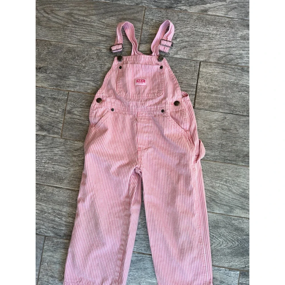 Key Bib Striped Overalls Size 4 Pink White Girls Denim bibs Railroad‎ Costume